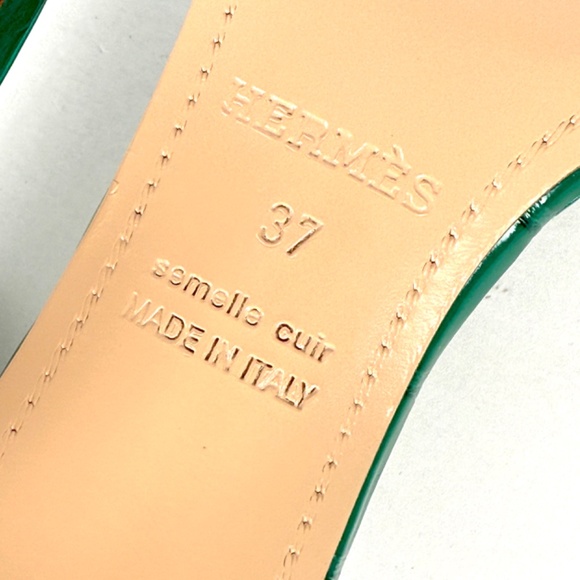 HERMES Joy 70 Special Order Green Shiny Mississippiensis Alligator Sandals 37 - Picture 13 of 13